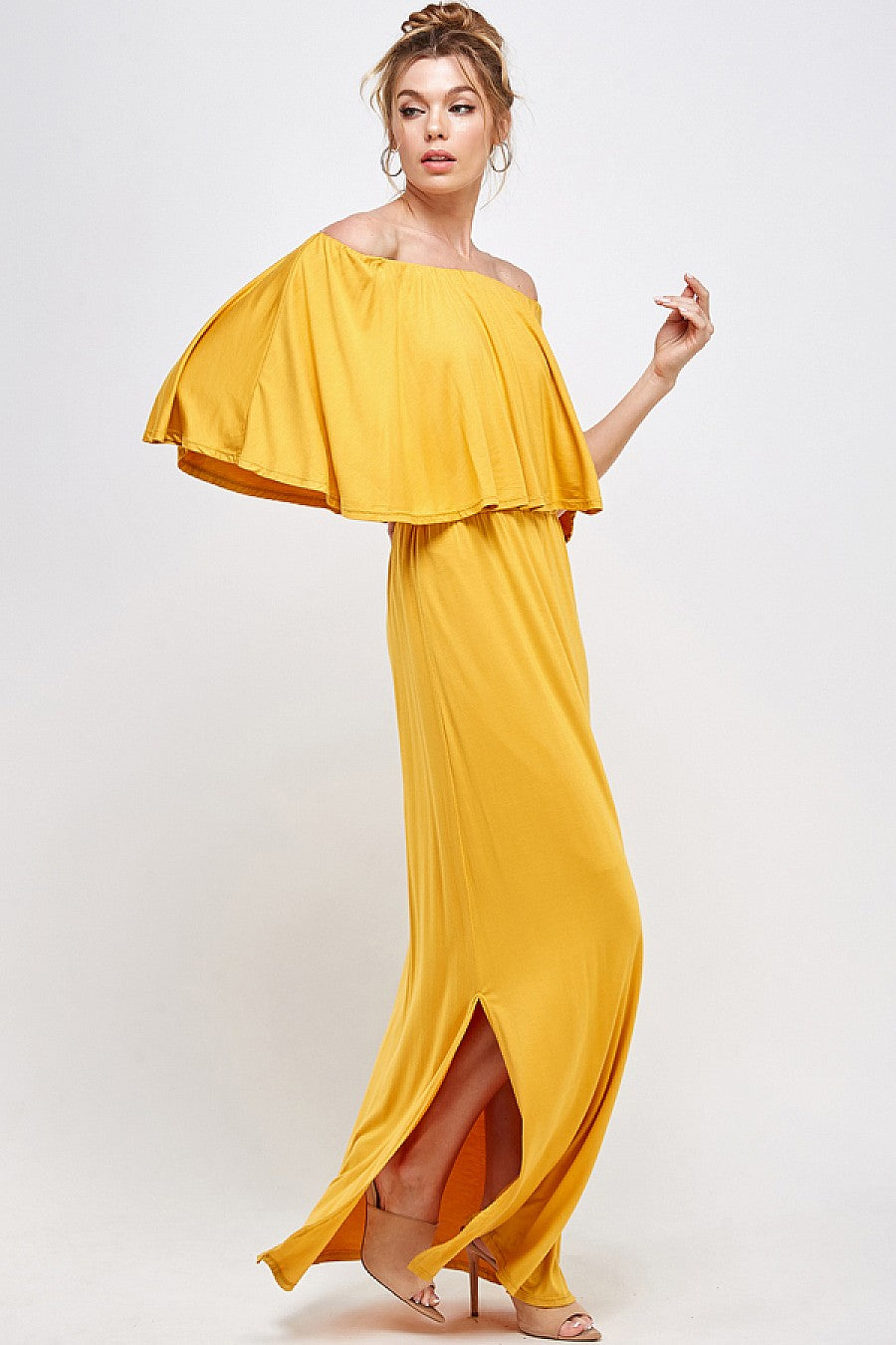 Long Off Shoulder Side Slit Maxi Dress