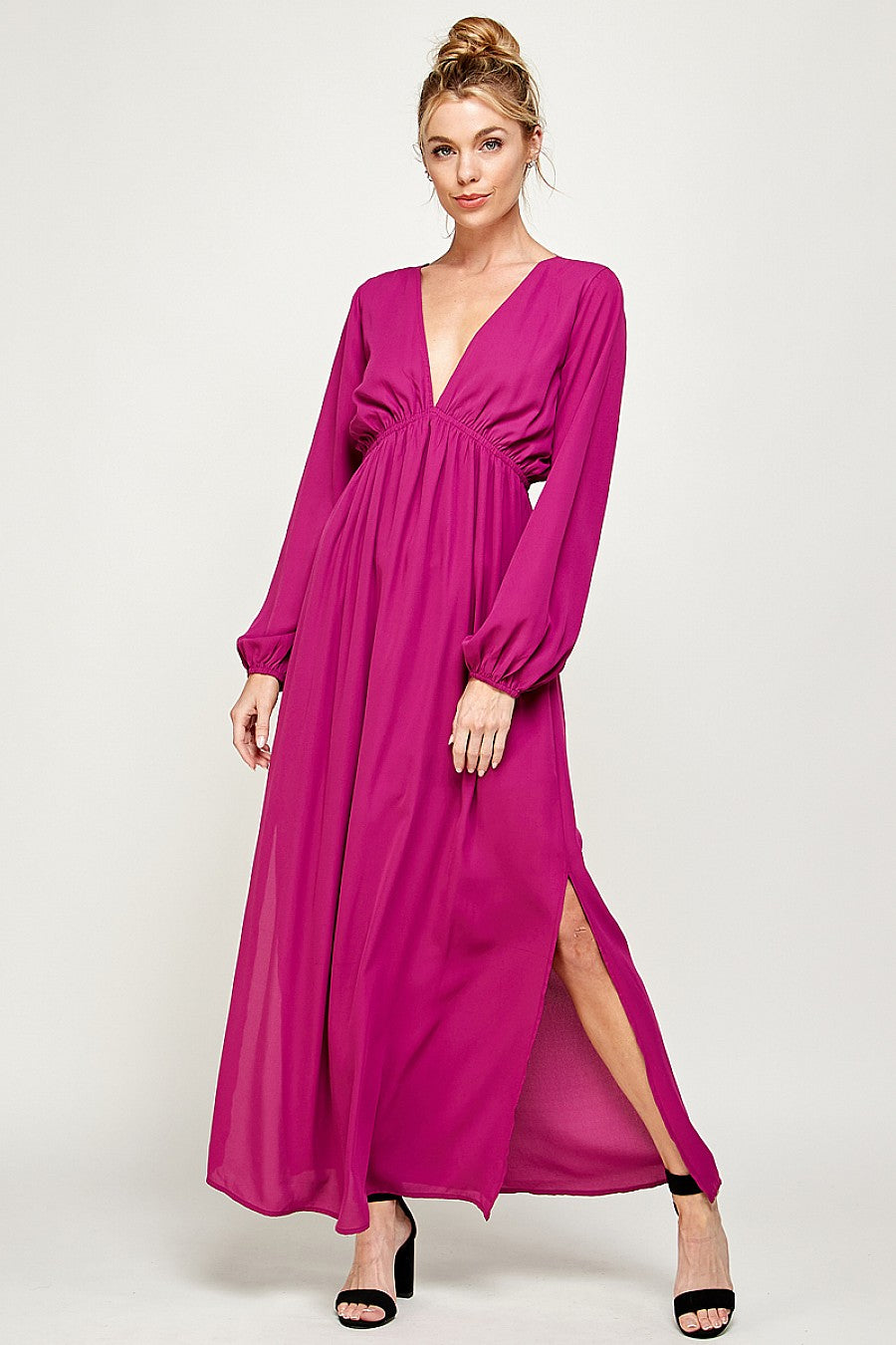 Long Sleeve Side Slit Maxi Dress