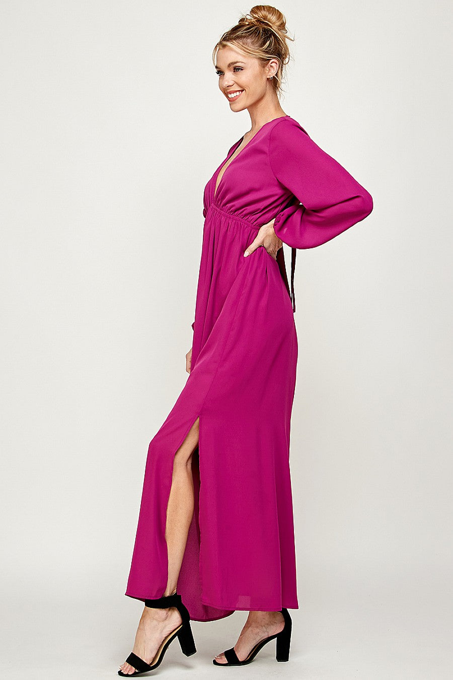 Long Sleeve Side Slit Maxi Dress