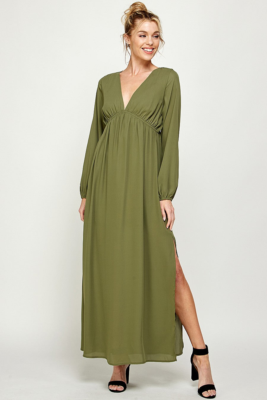 Long Sleeve Side Slit Maxi Dress