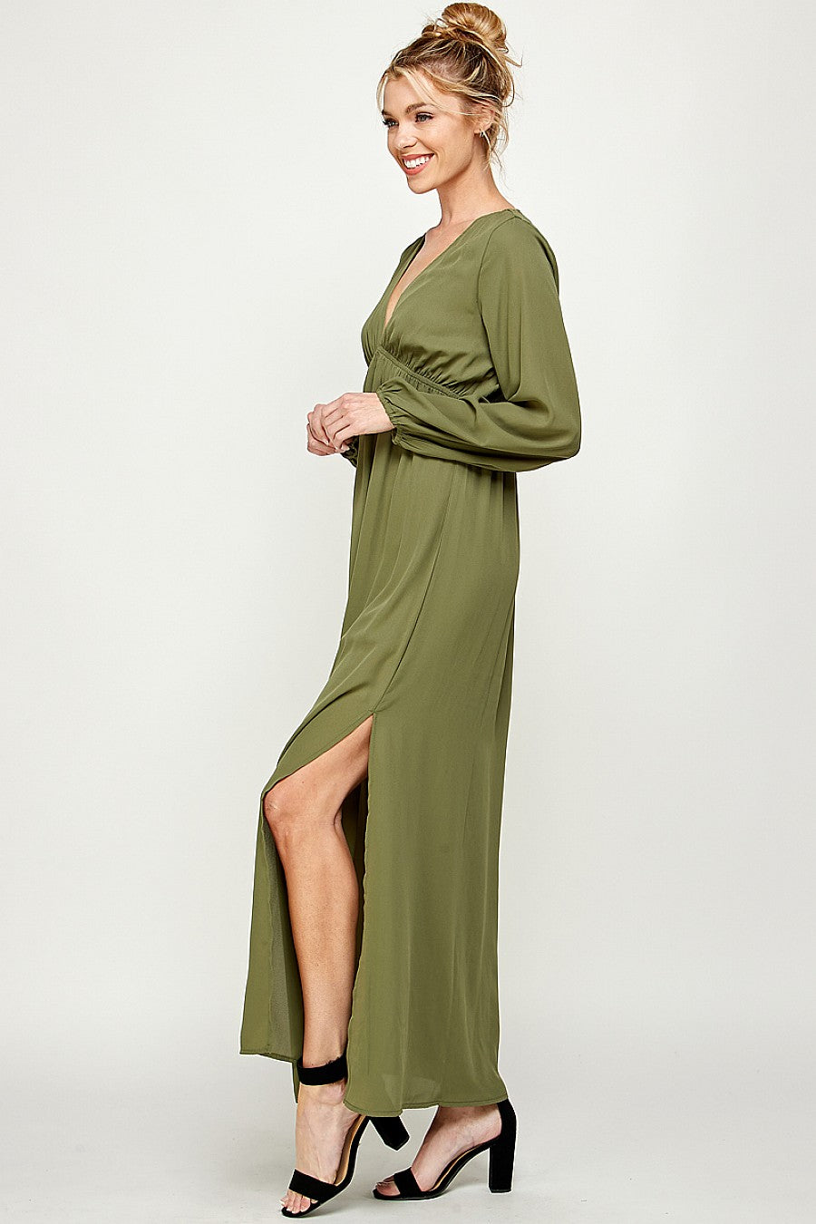 Long Sleeve Side Slit Maxi Dress