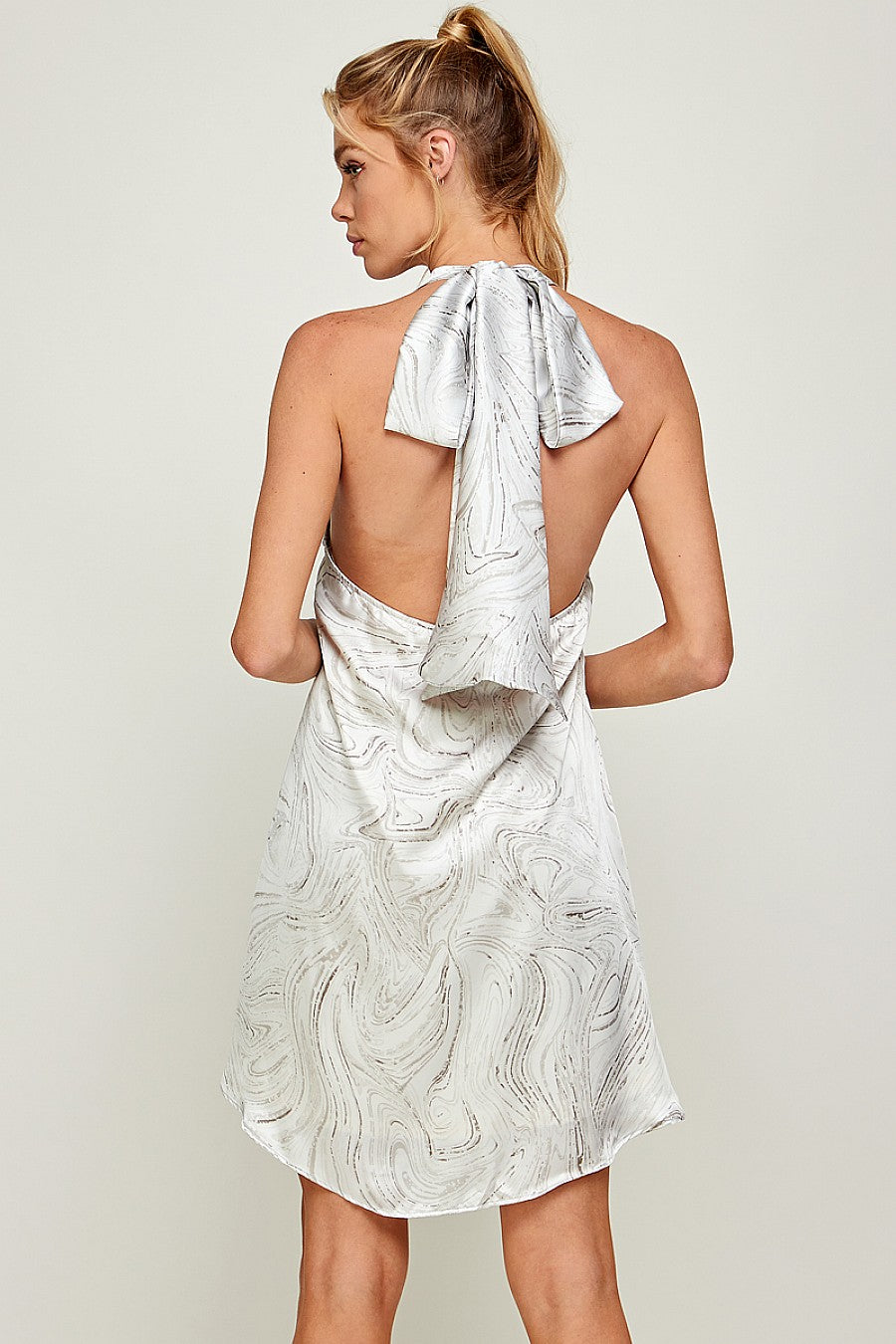 Short Halter Satin Print Dress