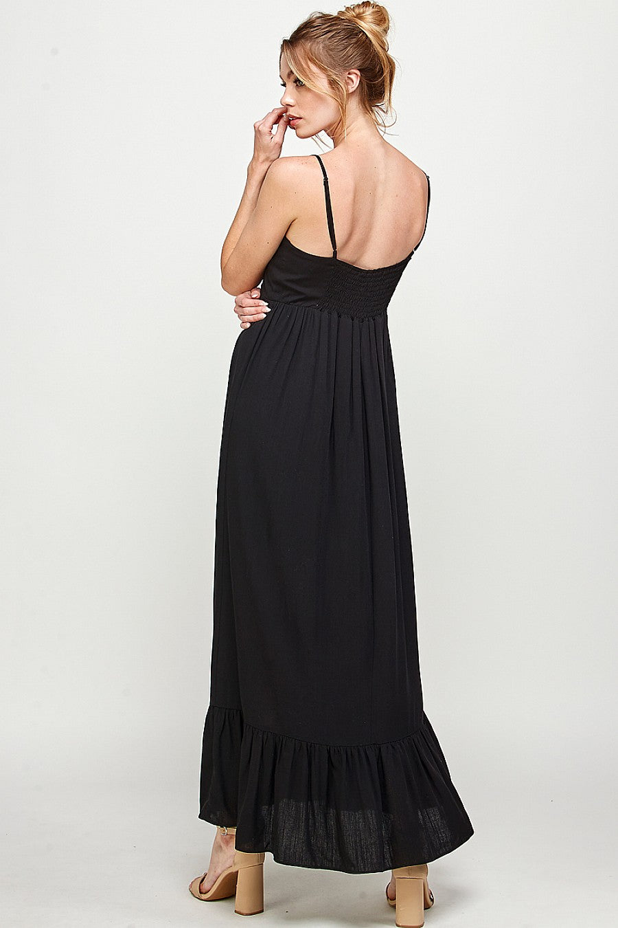 Long Spaghetti Strap Ruffled Maxi Dress