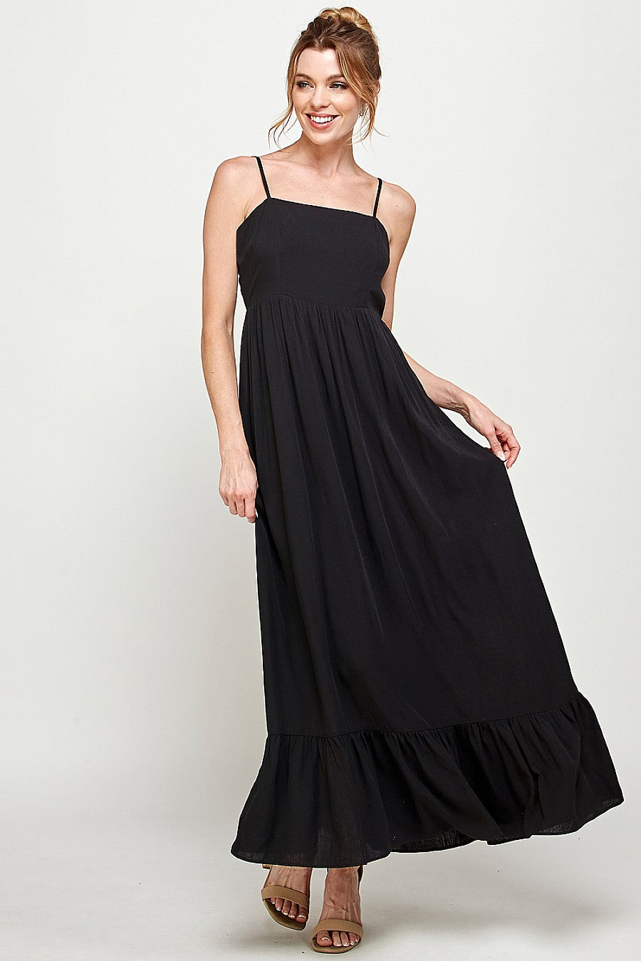 Long Spaghetti Strap Ruffled Maxi Dress