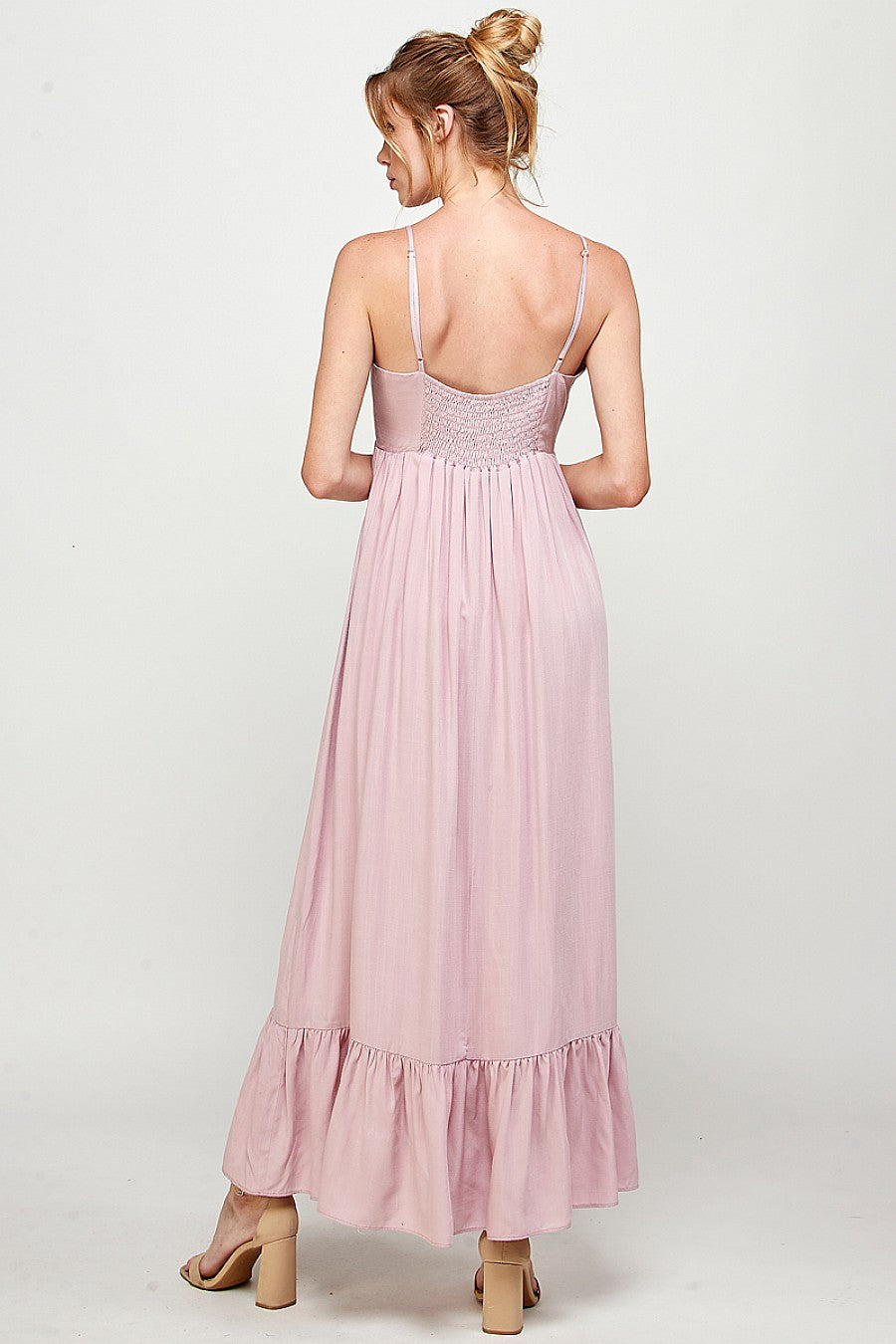 Long Spaghetti Strap Ruffled Maxi Dress