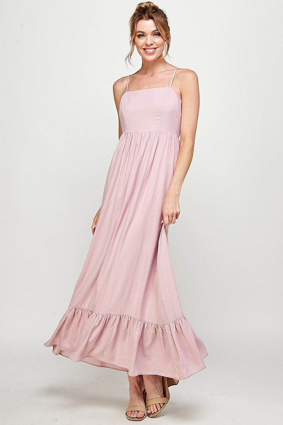Long Spaghetti Strap Ruffled Maxi Dress