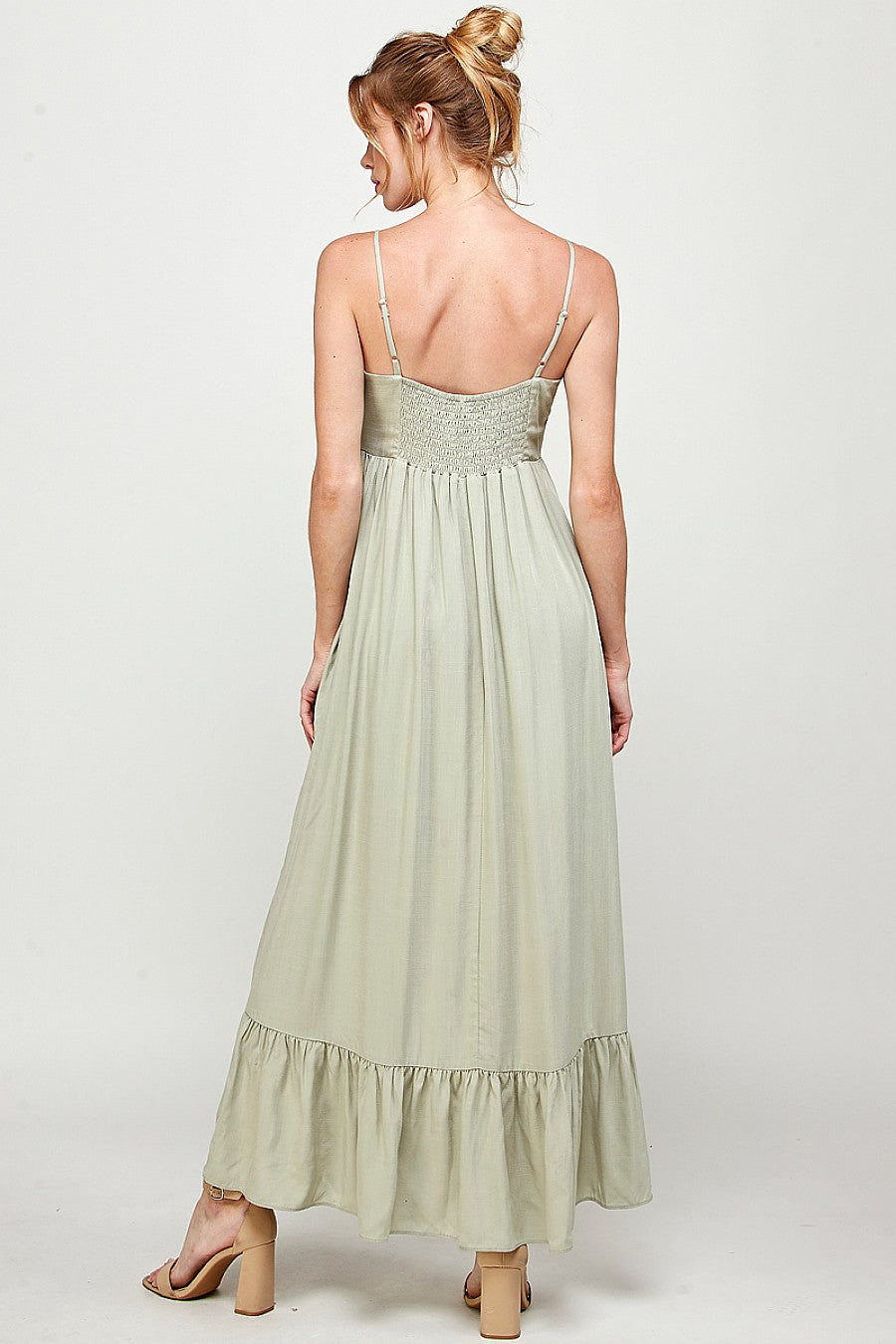 Long Spaghetti Strap Ruffled Maxi Dress