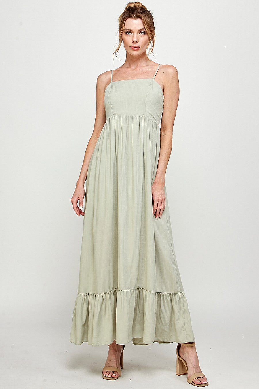 Long Spaghetti Strap Ruffled Maxi Dress