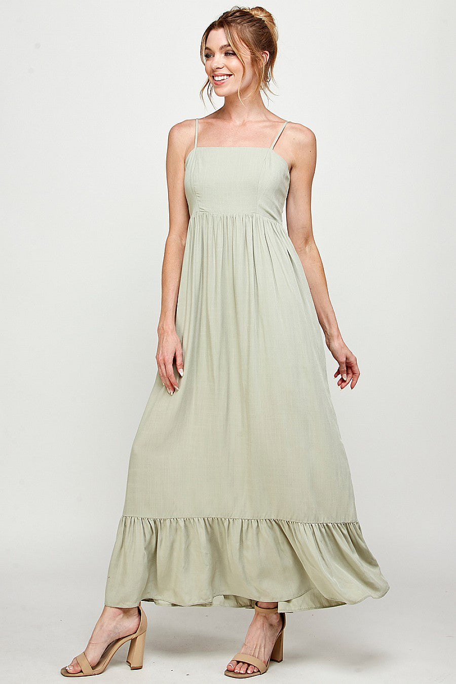 Long Spaghetti Strap Ruffled Maxi Dress
