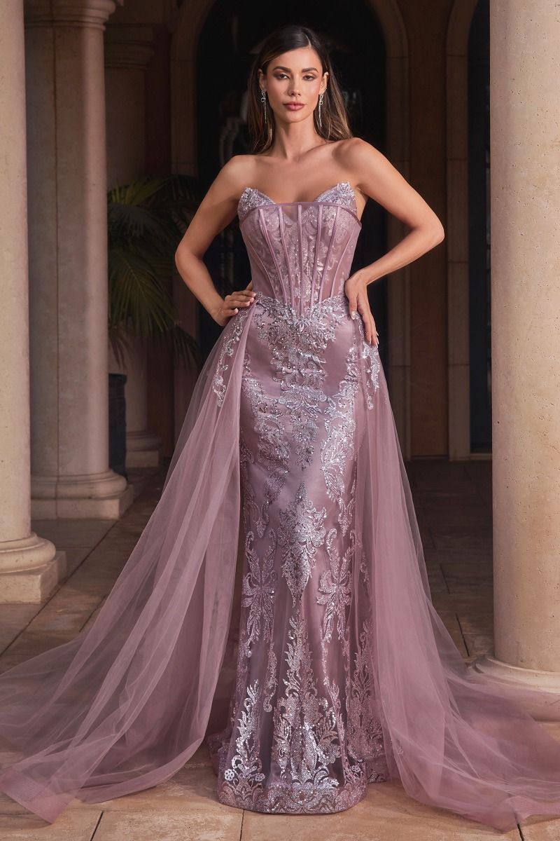 Cinderella Divine J858 Long Formal Glitter Overskirt Prom Gown