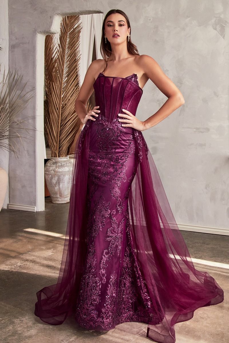 Cinderella Divine J858 Long Formal Glitter Overskirt Prom Gown