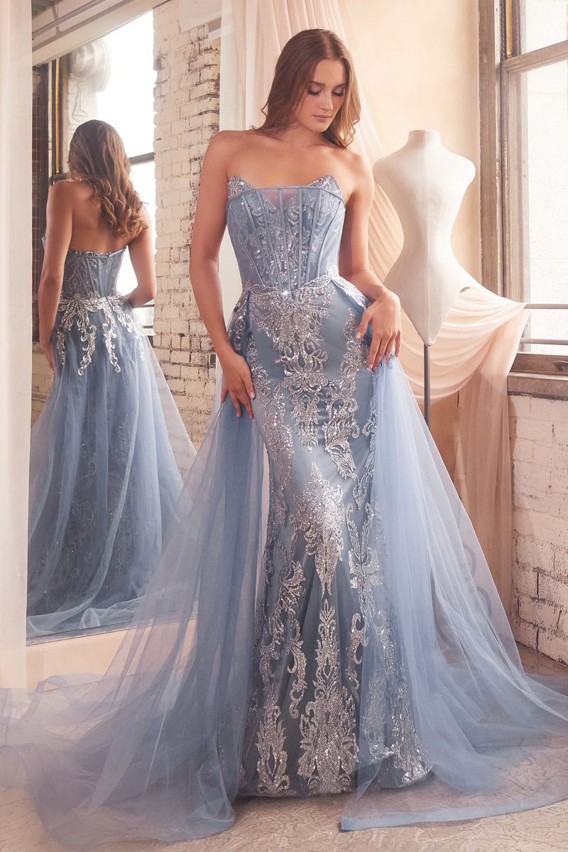 Cinderella Divine J858 Long Formal Glitter Overskirt Prom Gown