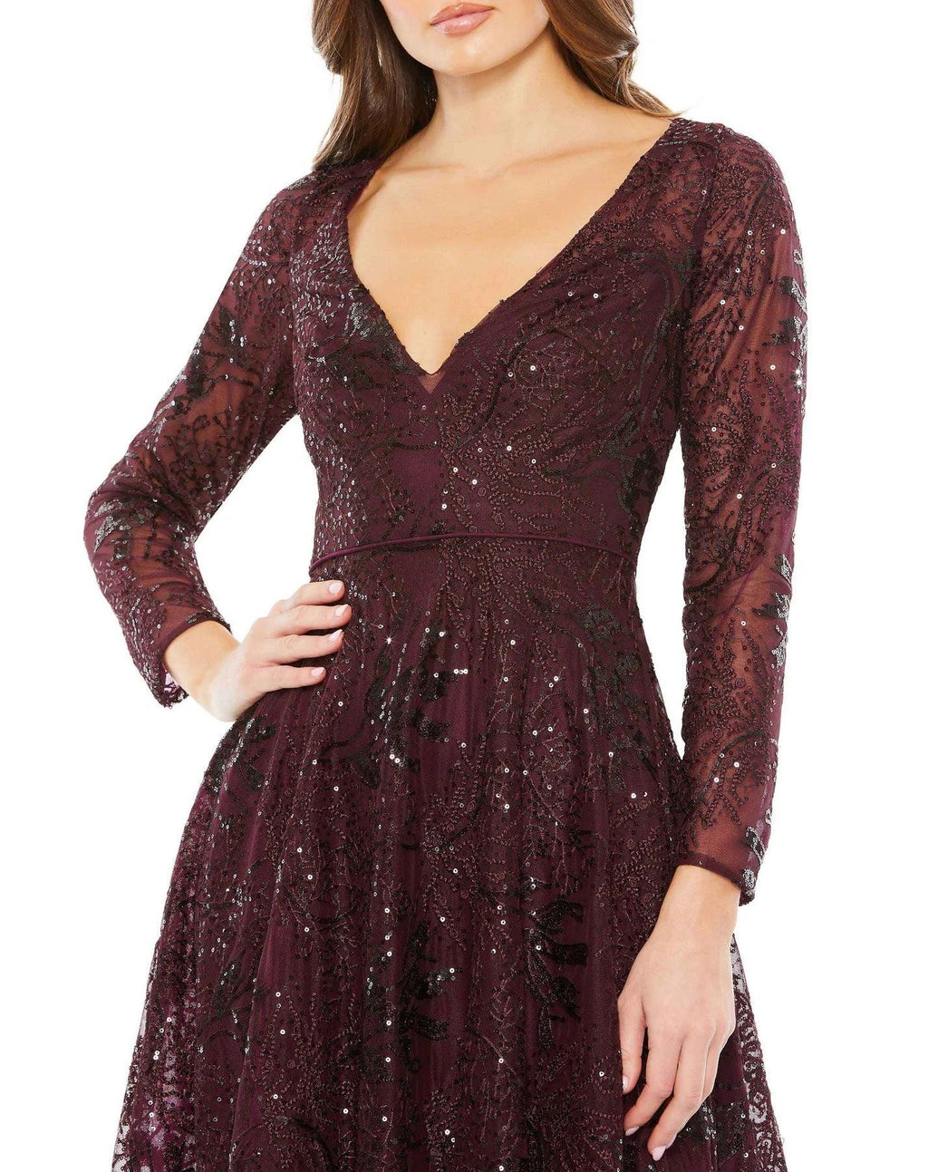 Mac Duggal 68001 Long Sleeve Lace Midi Dress Sale